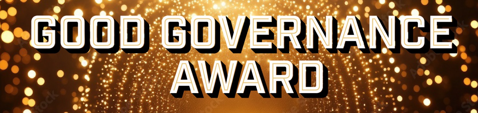 Cml logo ontop of a bokeh gold sparkly background with the words 2025 Sam Mamet Good Governance Award