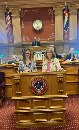 Colorado Senators Rachel Zenzinger & Barbara Kirkmeyer as SB24-174 passes the Senate