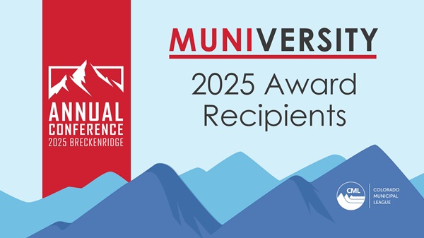 MUNIversity Awards 2025 Title Slide Light blue slide with mounatin graphics, CML logo and text sharing